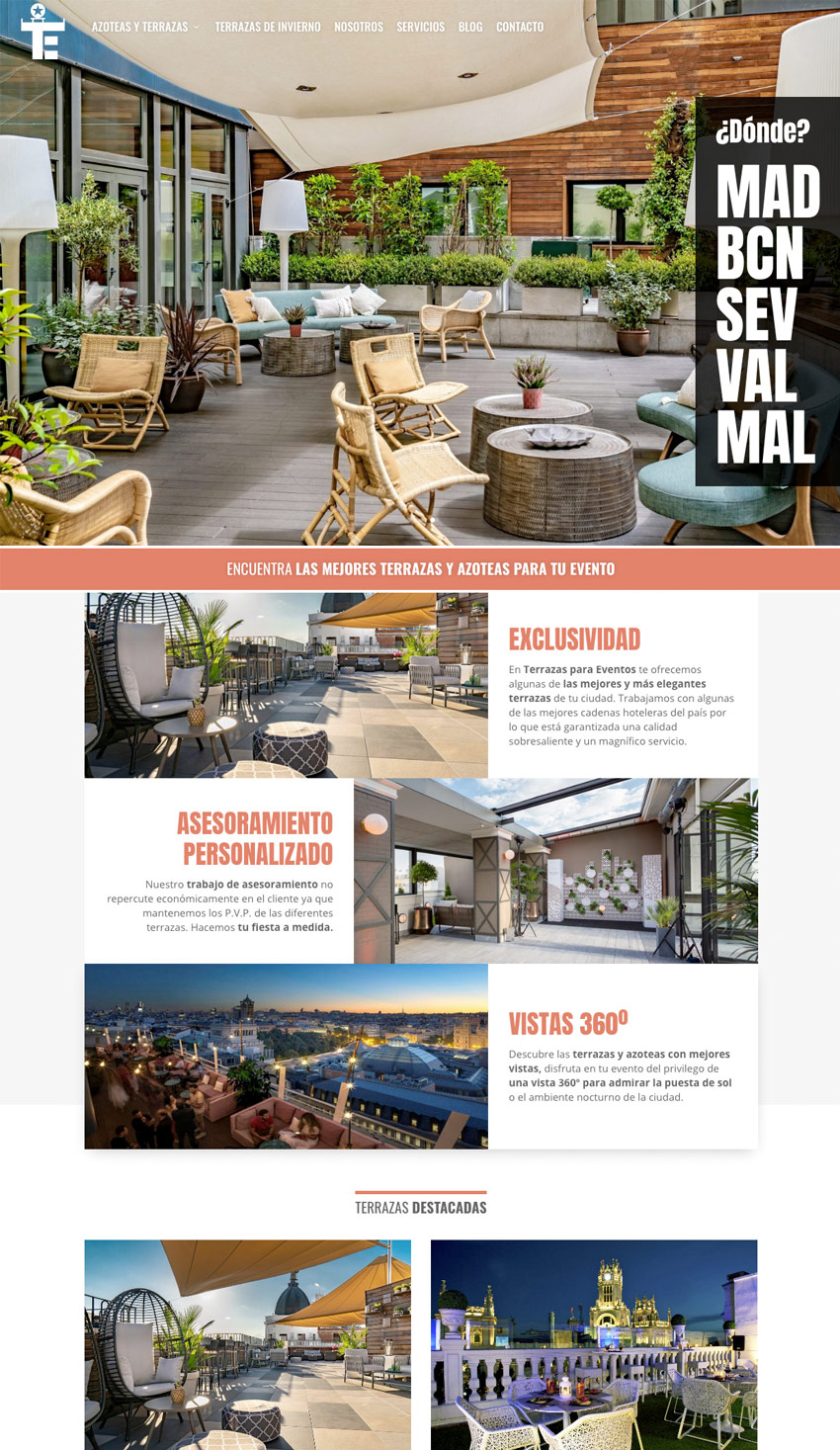 diseño web para terraza para eventos