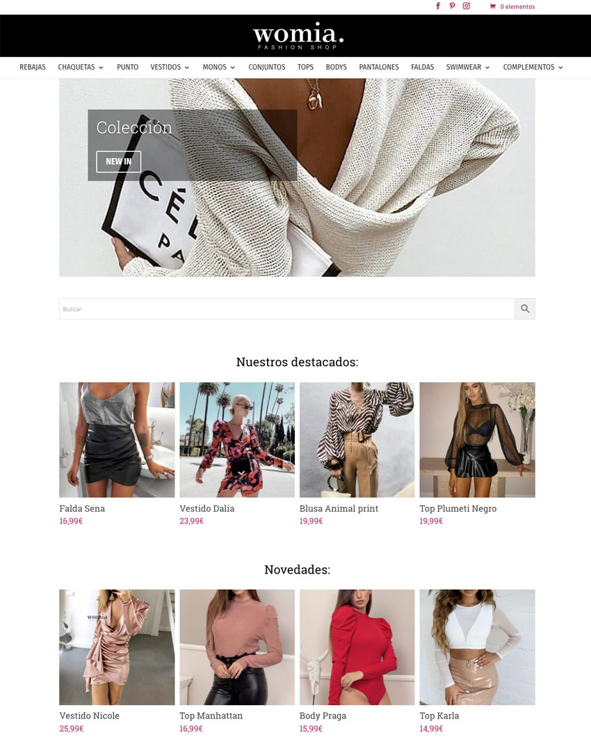diseño web y desarrollo completo de la tienda online de womia