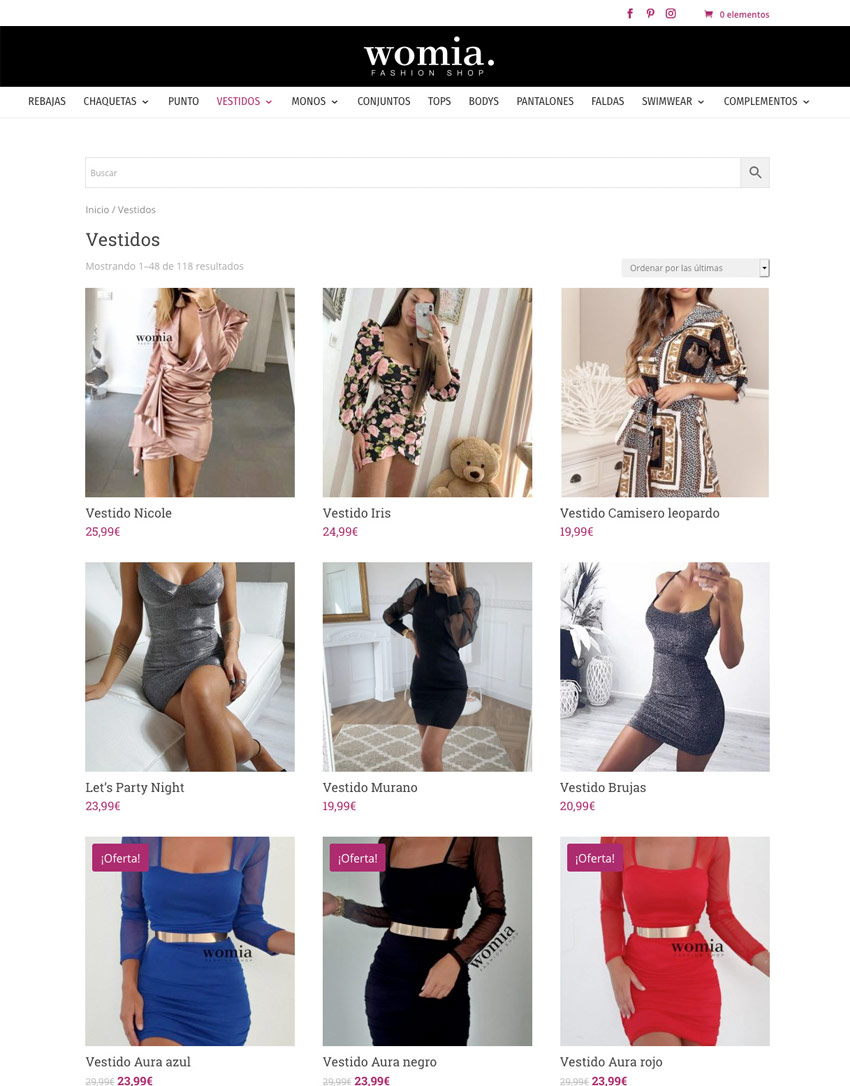 diseño web y desarrollo completo de la tienda online de womia
